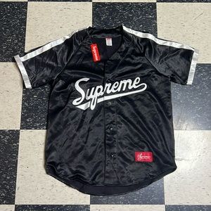 Supreme Satin Baseball Jersey black sz Large